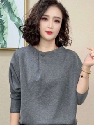 2025秋季新款设计感圆领拼接女长袖打底纯色长袖卫衣T恤#849745