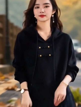 网纱拼接连帽卫衣女秋季2025欧货新款大码宽松气质中长款休闲上衣