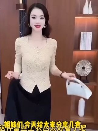 气质长袖蕾丝衫2025年秋季新款小香风名媛衬衫女显瘦小衫修身上衣@💞好物甄选💞 休闲时尚洋气短袖V领纯色花朵妈妈装宽松显瘦针织衫2025夏季新款