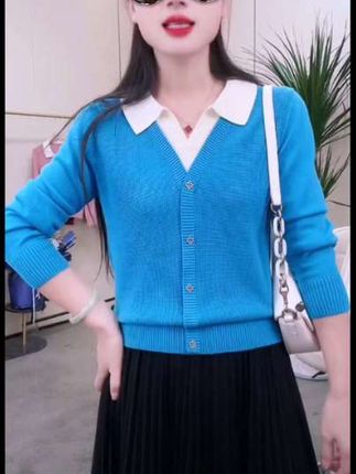 假两件针织上衣,女春秋装新款气质时尚洋气POLO领毛衣宽松针织衫#针织衫穿搭 #针织毛衣 #假两件毛衣 #秋冬穿搭 #秋季搭配