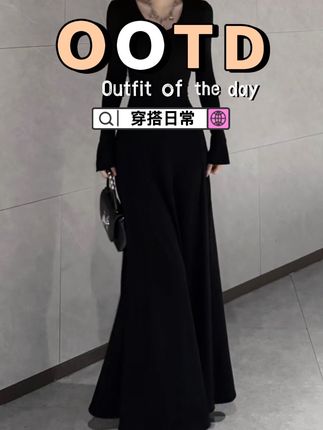 V领赫本风黑色喇叭袖2025新款针织连衣裙秋季高级感内搭显瘦 #小个子穿搭 #高级感穿搭 #优雅气质 #显高显瘦穿搭 #连衣裙