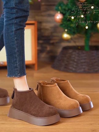 博肯短靴女2025冬季新款复古厚底马丁靴女冬加绒保暖雪地靴 #爱了爱了 #只做高品质 #上脚舒适 #女神必备 #勃肯短靴