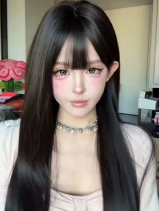 #时尚假发 喜欢温柔气质美女戴【富江】假发女长直发锁骨发空气刘海自然蓬松圆脸黑茶#假发 #时尚潮流 #假发造型 #仙女必备 @DOU+上热门