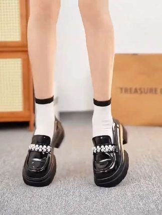 厚底玛丽珍小皮鞋女2025新款爆款夏季黑色珍珠配裙子乐福鞋#乐福鞋 #玛丽珍小皮鞋
