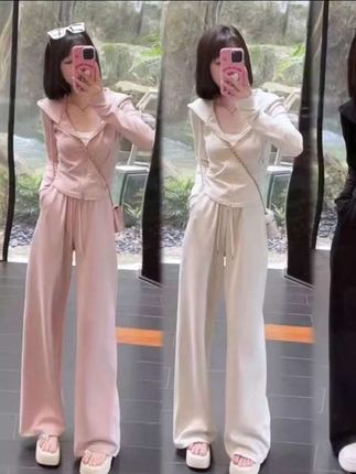 K1086休闲运动套装女秋新款高级感休闲连帽上衣阔腿裤搭配一整套#温柔风穿搭 #高级感穿搭 #显高显瘦穿搭 #小个子显高显瘦穿搭 #套装显瘦穿搭