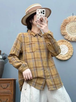 2025春季秋款棉纱格纹衬衫女休闲百搭柔软上衣8617#秋季穿搭#格纹衬衫#休闲百搭#今天穿什么#面料柔软舒适