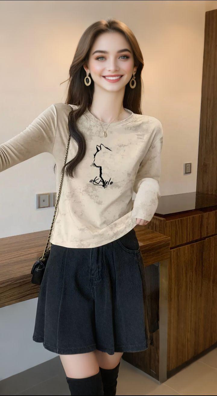 #AI扩图 #正肩扎染t恤女春秋季2025新款设计感小众纯棉洋气长袖打底衫上衣