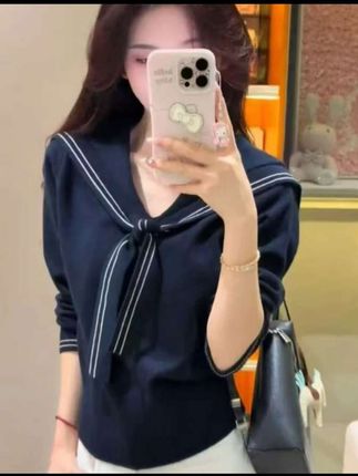 韩系学院风海军领2025秋冬针织衫短款减龄毛衣百搭上衣女 #ootd穿搭 #针织毛衣#面料柔软舒适 #谁穿谁好看 #秋冬穿搭@DOU+上热门 @生活服务热点中心 @DOU+小助手
