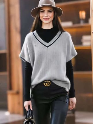 品牌欧货针织马甲背心大码女装秋冬v领外穿洋气马夹毛衣坎肩上衣#时尚马甲