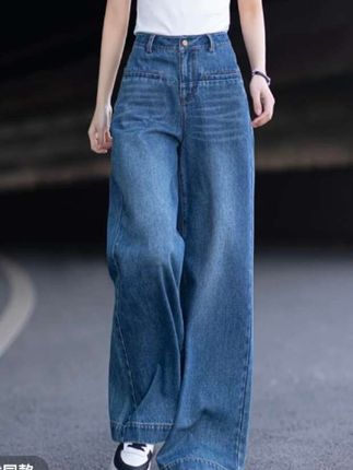 高腰阔腿牛仔裤女款爆款2025新款秋冬显瘦裤子女宽松直筒简约长裤#阔腿牛仔裤#秋冬显瘦裤子#直筒简约牛仔裤#女秋冬裤子