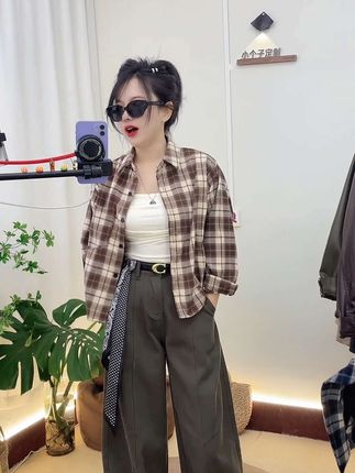 【小个子衬衣】秋季格子衬衣女韩版简约开衫外套百搭休闲长袖衬衫 #秋季新款 #谁穿谁好看#简约百搭#气质高级#遮肉显瘦