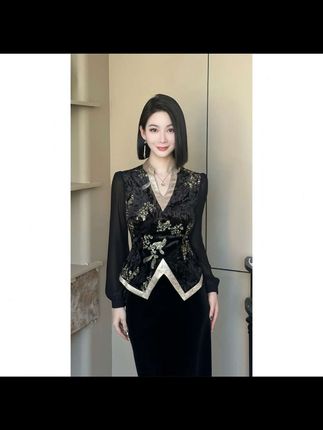 格娜秋季新款2025V领立裁长袖衬衫气质老钱风松弛感女装贵气套装#女装穿搭 #时尚气质穿搭 #时尚女装穿搭