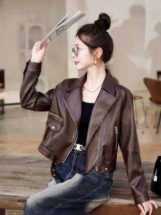 欧尼莲短款皮衣外套女2025春季新款机车小个子美拉德爆款皮夹克#外套#高级感穿搭 #小个子穿搭 #优雅气质 #今天穿什么