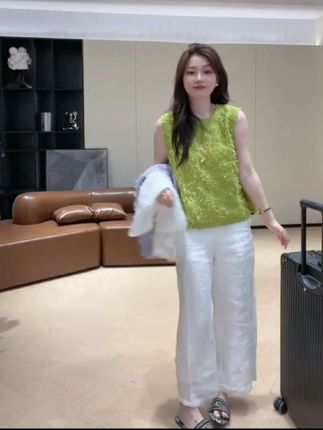 夏季新款新中式剪花流苏无袖上衣阔腿裤套装女 #洋气小衫 #时尚穿搭 #设计感#时尚百搭#夏季穿搭
