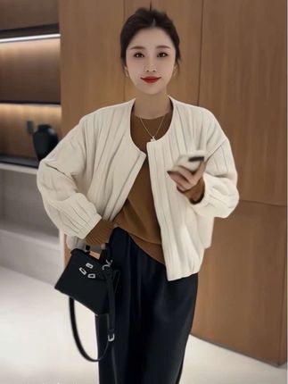 欧货薄款棉女短款小个子休闲宽松秋冬夹棉棒球服夹克衫上衣#简约穿搭 #洋气减龄 #外套穿搭 #这也太好看了