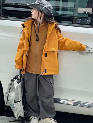 女童冲锋衣秋季套装新款中大童休闲户外秋季连帽三合一工装潮款#冲锋衣三合一 #外套 #户外 #连帽外套推荐#女童冲锋衣