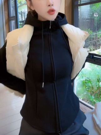 小蛮腰简约双头拉链卫衣外套女 ,