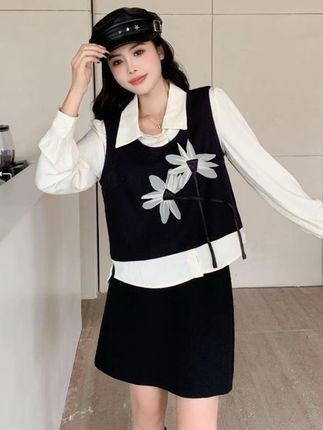 大码女装独特绝美套装裙秋季假两件上衣胖MM遮肉显瘦半身裙两件套#女装 #显高显瘦 #学院风穿搭 #韩系穿搭 #裙装穿搭