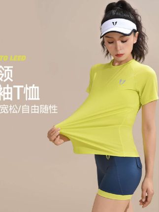 马甲线健身玉米格运动宽松短袖户外跑步弹力春夏季女款F2513T534#谁穿谁好看 #面料柔软舒适 #遮肉显瘦遮肉减龄 #夏季穿搭 #短袖t恤