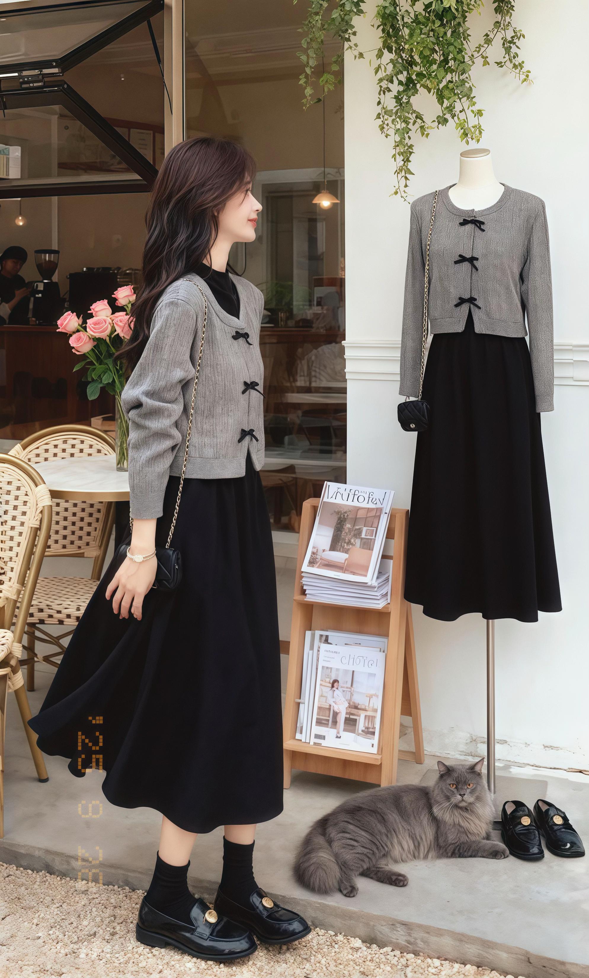 《沈晚的秋韵复古闲叙》 服饰店的花架旁,沈晚望着模特,和一位时尚买手聊起穿搭。她一身灰黑搭配,针织开衫配黑裙,复古中透着温婉;黑皮包与乐福鞋呼应,尽展秋的醇厚。 “你这开衫的蝴蝶结把秋的雅致穿出来了,像把午后的茶韵织进了针脚里。”买手说道。沈晚低头瞧见猫正慵懒地趴着,“就爱这种把秋意藏进细节里的风格,很有韵味。”暖光下的花束与杂志架相映,这场关于秋装的闲聊,在闲适的氛围里,如她的造型般,既有季节的质感,又满是复古的巧思。#秋季不露腿穿搭 #初秋一周不重样穿搭 #通勤穿搭万能配色公式 #被秋日氛围感穿搭拿捏了 #早秋冷冽又随性的气质穿搭 @DOU+上热门 @DOU+小助手 @抖加🔥上热门🔥dou+🔥热点宝