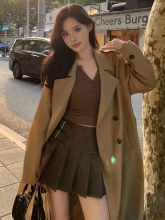 卡其色高级感大翻领风衣外套女#女装#显瘦#百搭#推荐#时尚