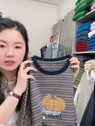 七言家巨好看!ins穿搭#火爆早秋条纹 贝壳南瓜撞色短袖棉体恤 #百搭显瘦 #百搭神器 #上热搜