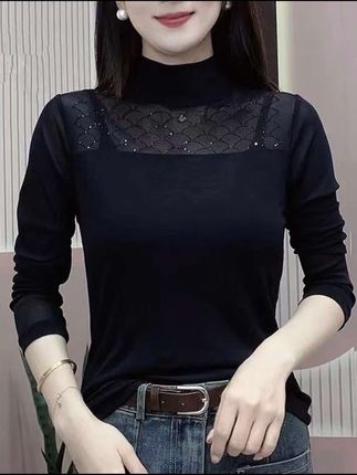 【2025春秋新款半高领打底时尚洋气保暖修身气质小衫长袖上衣T恤】#休闲上衣#洋气上衣#长袖T恤