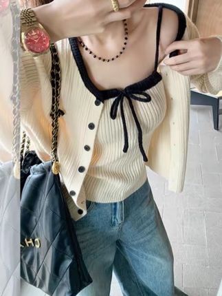 温柔显瘦吊带背心针织衫上衣两件套女2025春秋新款毛衣外套#今日穿搭 #穿搭穿搭 #休闲穿搭 #韩系简约穿搭 #穿搭ootd