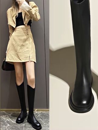 靴子女秋冬新款平底黑色长筒靴V口百搭显瘦长靴增高弹力高筒靴子#女鞋推荐 #今日穿搭 #通勤搭配 #增高鞋 #大长腿的秘密