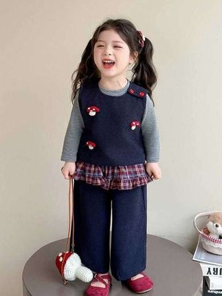 #高品质童装 #生女儿就是用来打扮的 女童韩系洋气套装春秋,新款女宝宝甜美可爱三件套儿童蘑菇秋装#女童秋季三件套 #女童马甲套装 #女童秋季套装