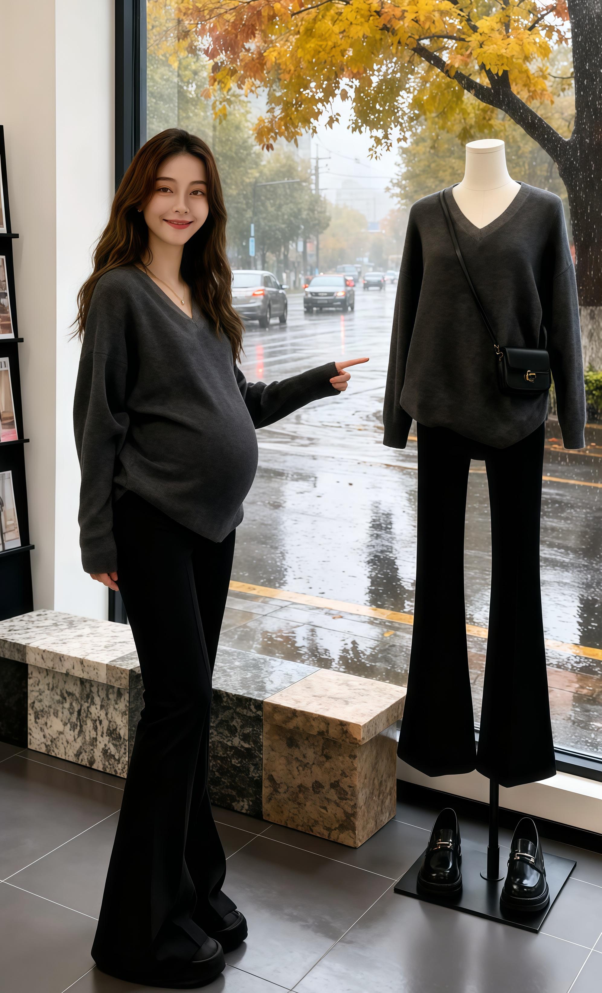 #通勤穿搭万能配色公式 1. 孕期爱简约的小孕妇看过来!这套平价秋装套装真心值得试——上衣是宽松针织毛衣,面料软乎乎的贴身穿超舒服,长度刚好盖过,不用费心遮腰腹还显利落;裤子选了超遮肉的喇叭款,垂感绝了不会贴腿显臃,关键腰部弹力超大,不管孕早中晚期都不勒肚子。平时随便搭件牛仔外套、短款风衣都好看,高还实穿,喜欢这种不繁琐风格的姐妹赶紧冲!#最美孕妇#通勤穿搭如何摆脱土气感 #早秋穿搭三分钟出门不是梦 #孕期日常vlog@抖加🔥上热门🔥dou+🔥热点宝