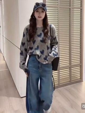 很好看的二件套套装#套装#针织衫 #牛仔裤 #二件套 #秋季新款