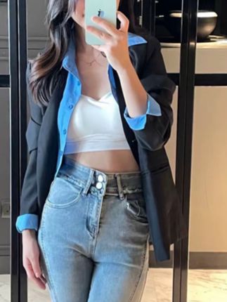 假两件小个子西装外套女2025秋季新款气质宽松显瘦小众洋气休闲#西装控 #显瘦穿搭 #气质轻熟风 #街拍小姐姐穿搭秀