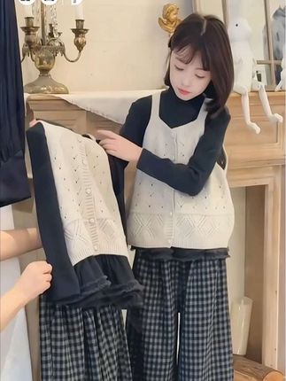 女童针织马甲三件套秋装2025新款女大童春秋韩系早秋阔腿裤套装#我的ootd穿搭 #穿出高级感 #国庆穿搭这就开始预备了 #早秋穿搭 #高级感气质穿搭