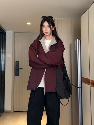这件立领口双面穿美式炫彩夹克也太适合秋天了#外套穿搭 #夹克外套 #双面穿 #潮牌男女同款 #ootd穿搭