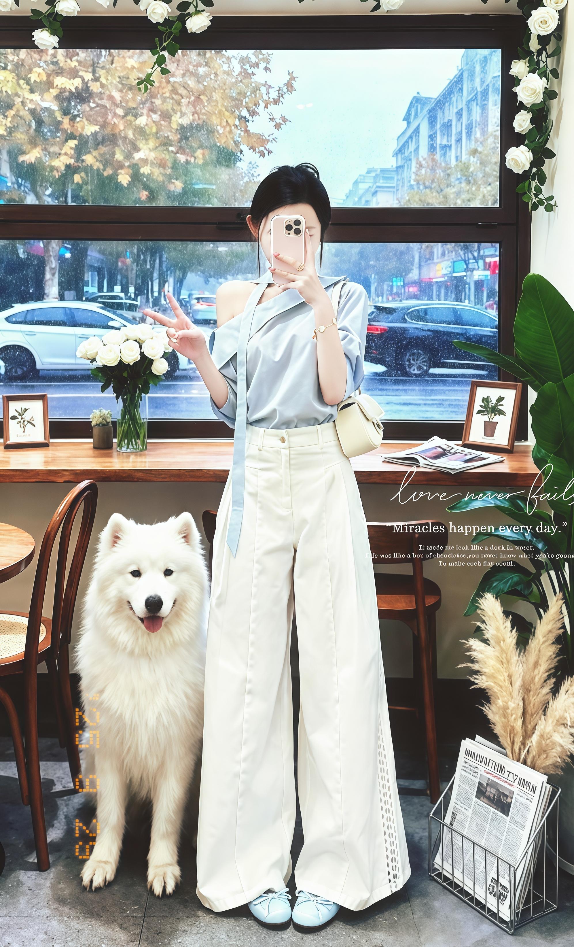 午后的“花屿”咖啡馆,暖黄的灯光与窗外的冷雨形成温柔的对峙。苏晚刚把米白色的挎包放在木质吧台上,就被一团蓬松的白“云朵”吸引了目光——那是一只萨摩耶,正吐着舌头,用澄澈的黑眼睛好奇地望着她。 “它叫雪球,是我们店的‘治愈担当’。”店主笑着介绍。苏晚忍不住伸出手,雪球亲昵地蹭了蹭她的指尖,蓬松的毛软得像羊绒。#ootd穿搭 #气质女神穿搭 #秋冬穿搭新鲜感在线 #高级穿搭 #早秋穿搭三分钟出门不是梦