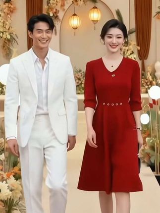 罗蒙喜婆婆婚宴礼服妈妈秋装红色连衣裙洋气中老年春秋款#婚礼妈妈礼服 #婚礼妈妈装 #高级感穿搭