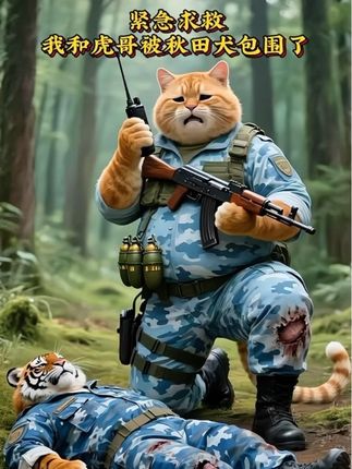胖橘和胖虎被秋田犬围困,熊猫紧急出动“海陆空”展开大营救 #即梦ai #萌宠出道计划 #萌宠成精了 #武器 #军事