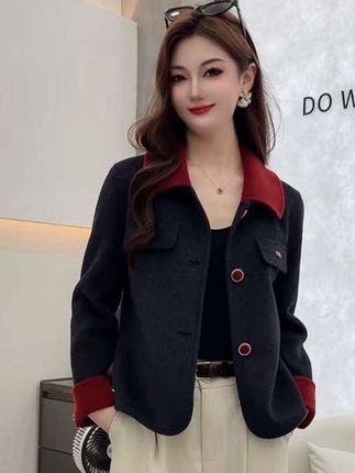 秋冬新款撞色娃娃领小香风正肩显瘦气质羊毛短款大衣#高级感穿搭 #女装穿搭 #穿搭分享 #气质穿搭 #气质显瘦穿搭