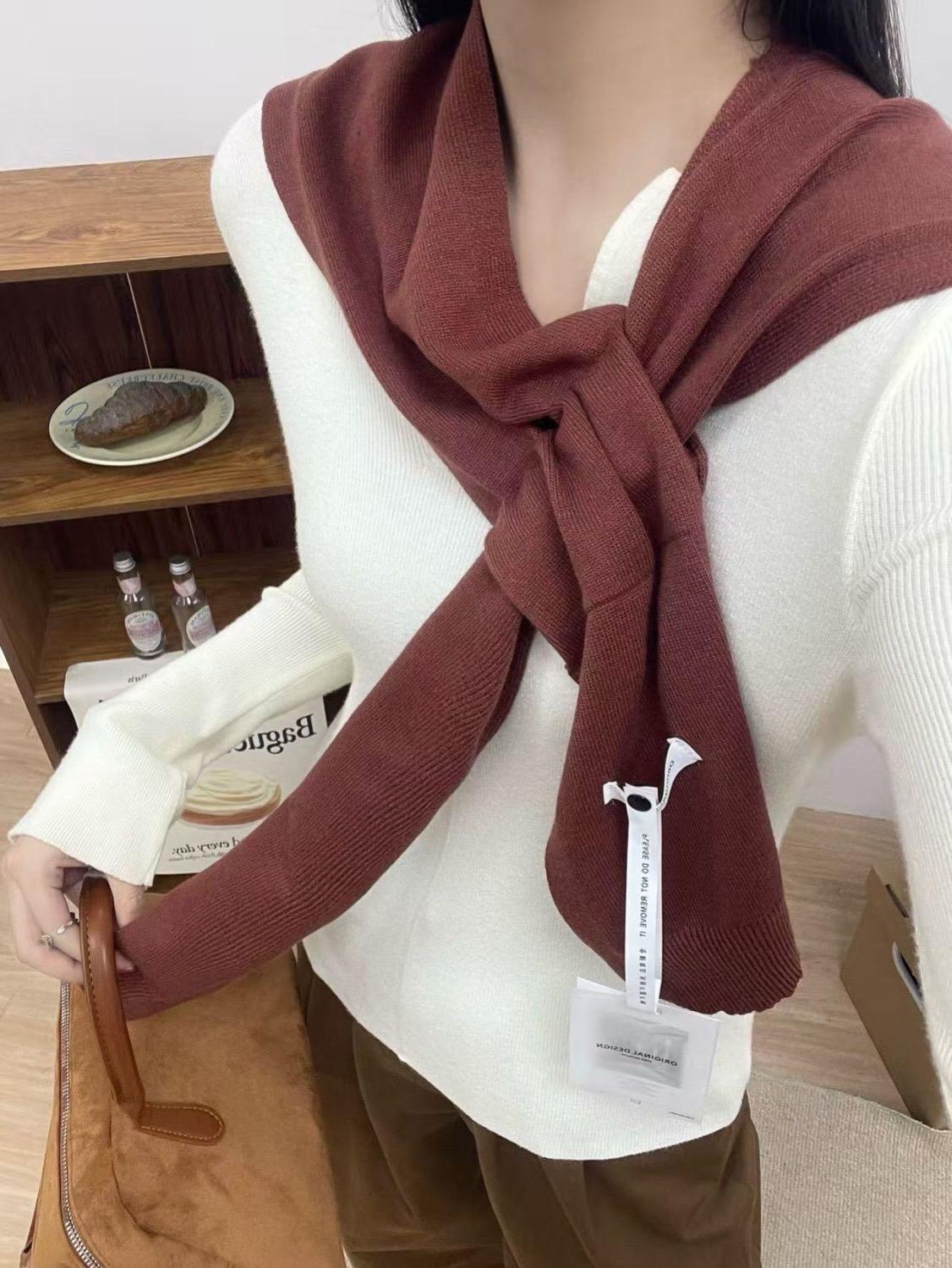 韩版春秋新款针织女披肩穿洞打结坎肩搭配衬衫假领子护肩颈披风#每日新款 #只做高品质 #每日推荐 #披肩 #穿洞披肩