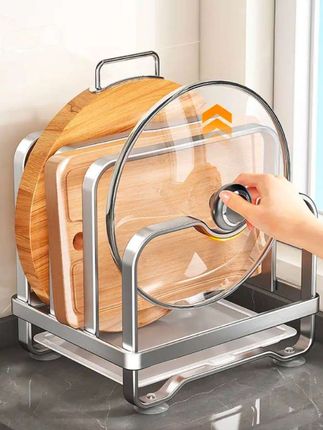 不锈钢耐用菜板架,多功能厨房台面收纳,案板锅盖菜板一体放置架