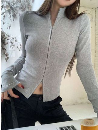 美式双拉链外套上衣立领掐腰开衫女#气质穿搭 #休闲百搭 #拉链开衫