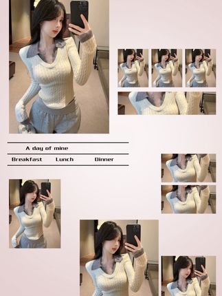 #洋气小衫 #韩系穿搭 #时尚针织衫女 #假两件针织衫女 #学院风穿搭