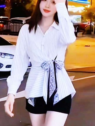秋季新款法式丝巾绑带衬衫#时尚好看 #减龄显瘦穿搭