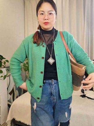 复古时尚圆领针织开衫宽松显瘦百搭毛衣外搭上衣纯色韩版秋冬新款#开衫针织衫#秋季穿搭