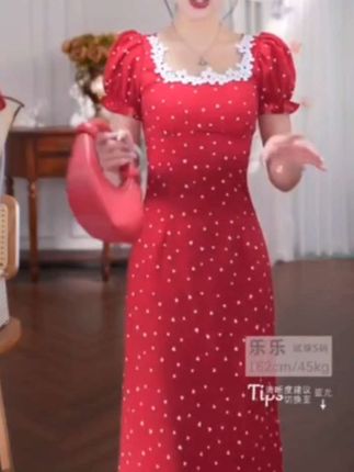 七小七Sicily【弗拉明戈】法式明媚气质感复古红色甜美波点连衣裙女#爆款热卖中 #优雅气质