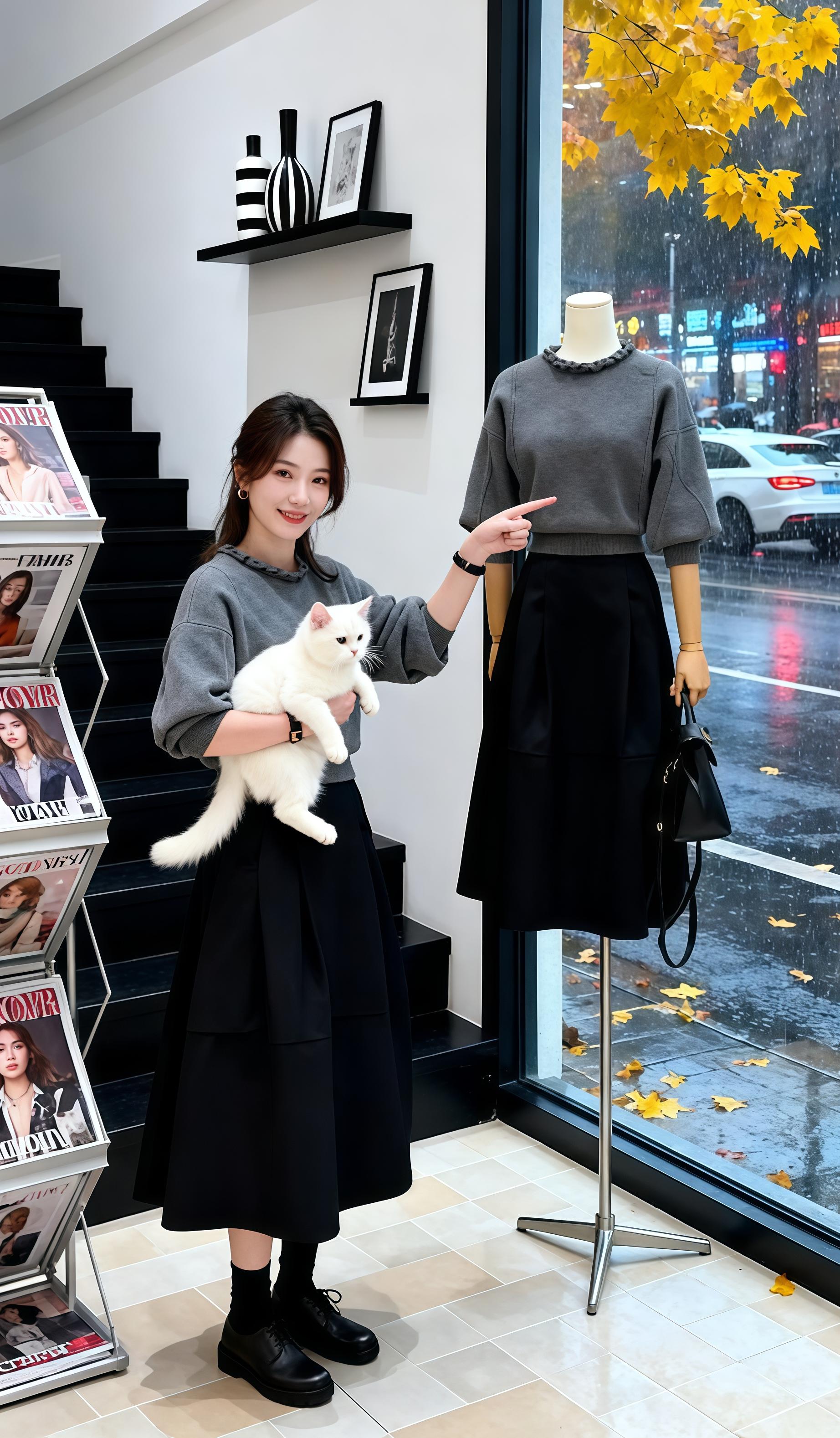 《秋雨天的灰调套装:她把温柔穿成了窗外的银杏色》 雨丝裹着街景的暖光贴在玻璃上时,她指尖触到那件灰调套装——卫衣木耳边软得像揉皱的云,高腰裙垂出恰好遮肉的弧度,像把秋天的温柔裁进了衣摆。 抱猫调颜料时,衣摆兜住了猫爪的软;钢琴键起落,裙褶随着旋律轻晃;她举着相机抬眼,灰与黑的配色把秋凉都揉成了日常里的时尚感。 这哪是两件套啊,是把今年的流行与舒服,都缝进了每一秒的生活里。#秋冬穿搭 #秋季木耳边卫衣的松弛氛围感 #高腰裙两件套的显瘦小心机 #我的双11必买清单 #时尚穿搭