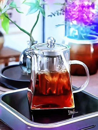 天圆地方泡茶壶 天圆地方泡茶壶大号方形壶玻璃茶具家用耐热玻璃不锈钢内胆过滤泡茶壶多容量可选#玻璃茶具#泡茶壶#茶水分离杯@DOU+小助手