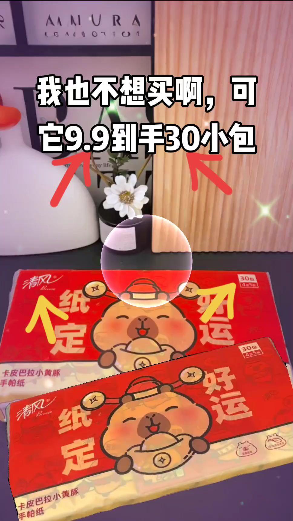 清风卡皮巴拉新年装手帕纸4层5张30包家。#AI扩图 #清风#手帕纸#纸巾#柔软亲肤纸巾
