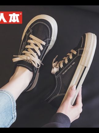 人本2025春秋新款厚底韩版百搭低帮学生透气鞋休闲板鞋帆布鞋女#超级好穿#高级感穿搭 #时尚洋气百搭 #爆款热卖中